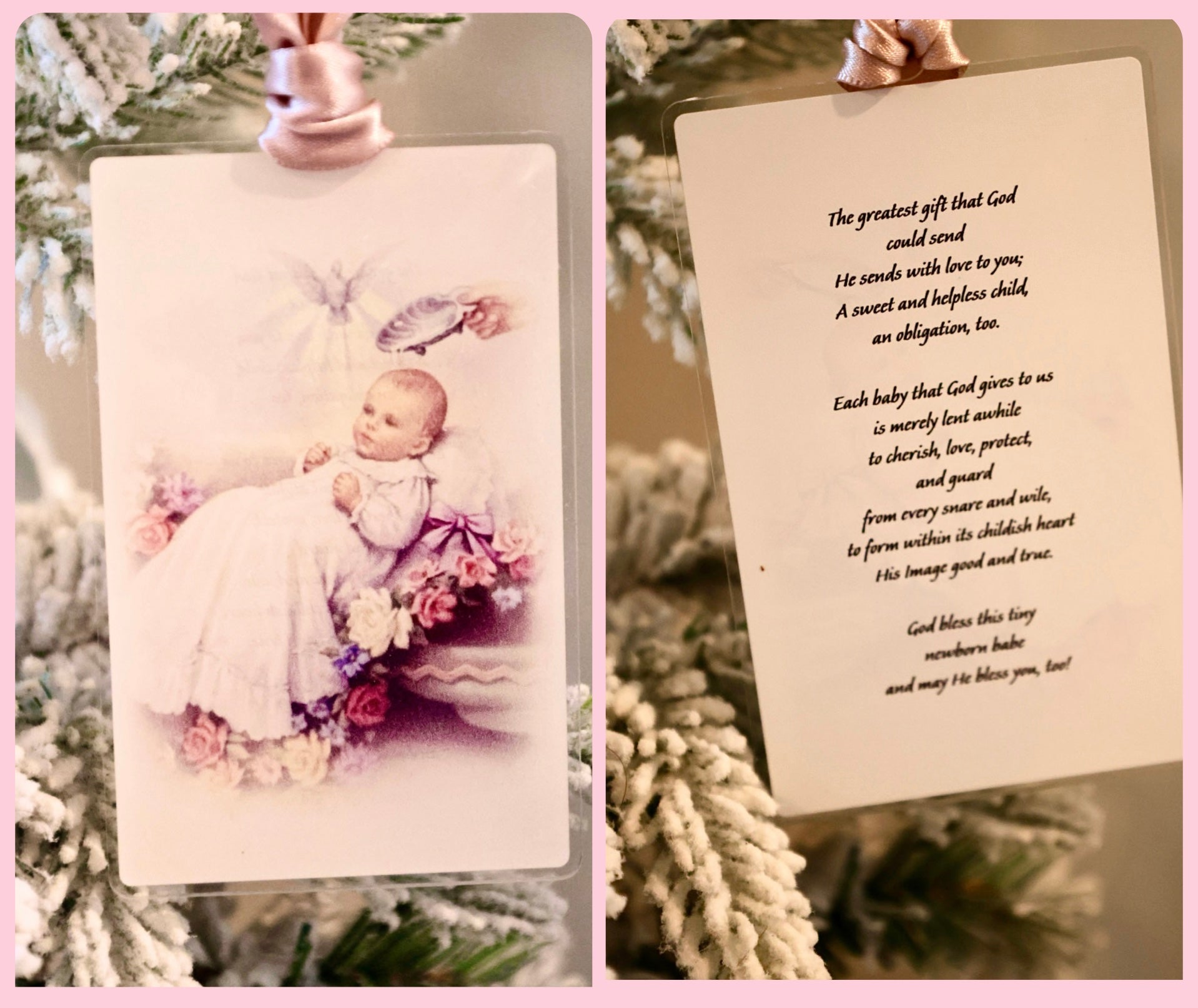 God Bless This Newborn Baby Vintage Acrylic Holy Card
